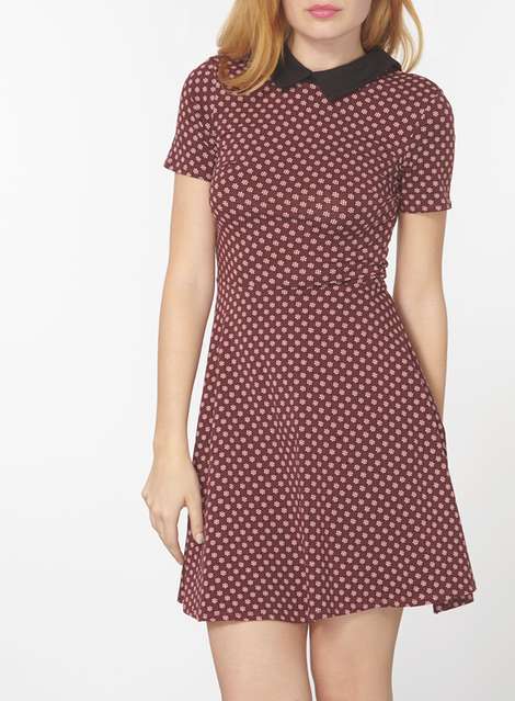 Berry Mini Geo Print Collar Dress